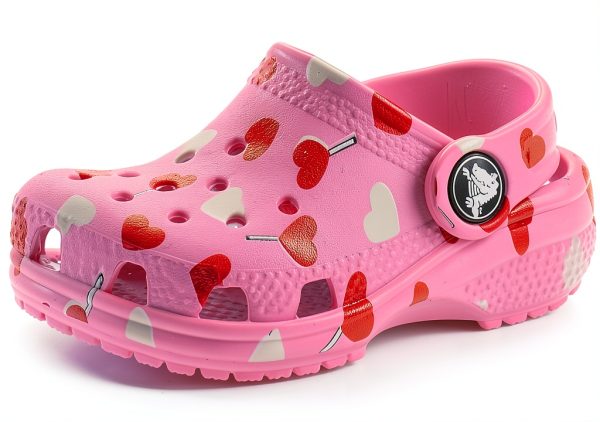 Crocs Pink Heart Infant Toddler Clog Shoes Lightweight Synthetic-0