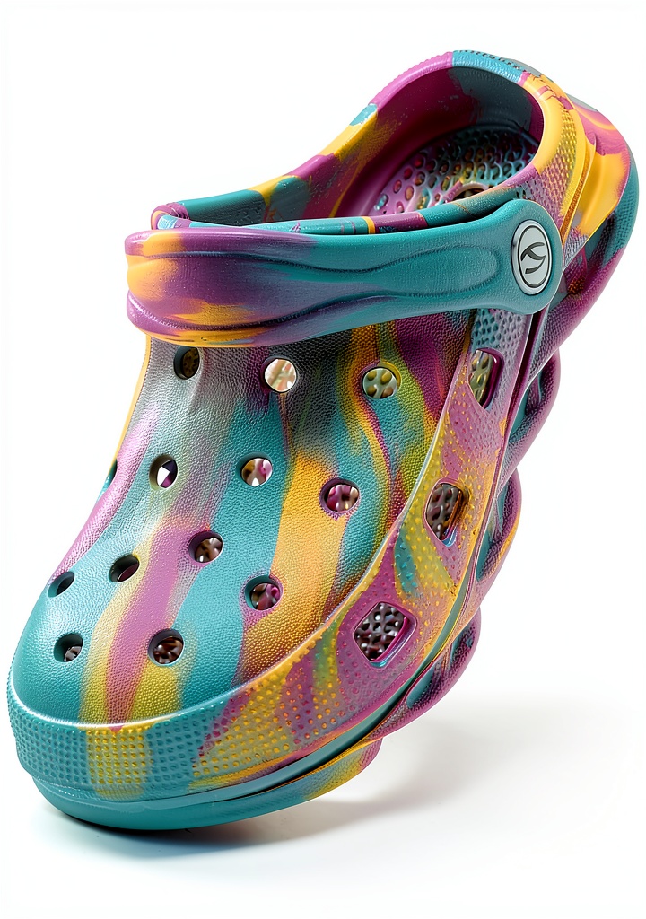 KidStep Garden Clogs for Boys – Iridescent Pinkish White 1.5‑13 on a wooden desk