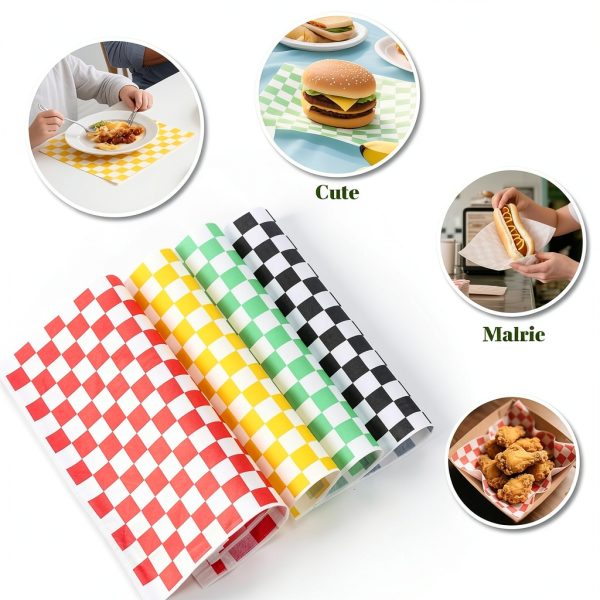 Deli Paper Sheets SUPVIB 100pcs 7x7in 4‑Color Checkered Wax Paper-3
