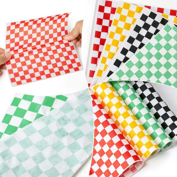 Deli Paper Sheets SUPVIB 100pcs 7x7in 4‑Color Checkered Wax Paper-2