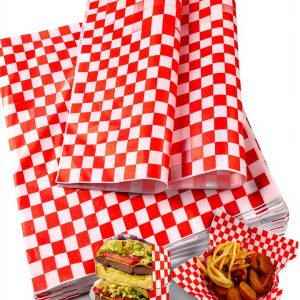 115pcs Deli Paper Sheets - 12x12" Sandwich Wrapping Paper, Checkered Wax Paper, Premium Grease Resistant Food Basket Liners-0