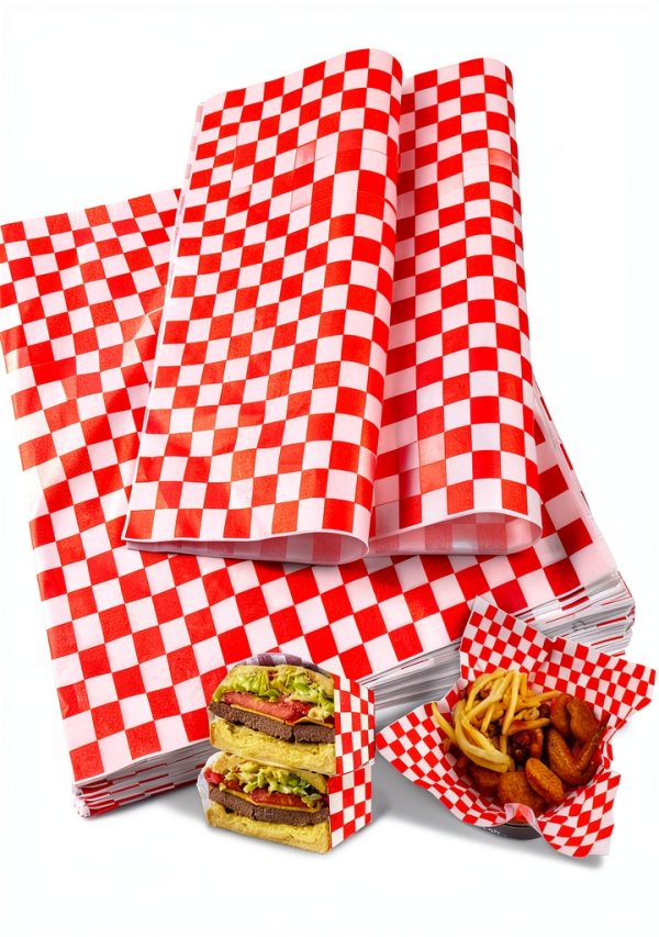 115pcs Deli Paper Sheets - 12x12" Sandwich Wrapping Paper, Checkered Wax Paper, Premium Grease Resistant Food Basket Liners-0