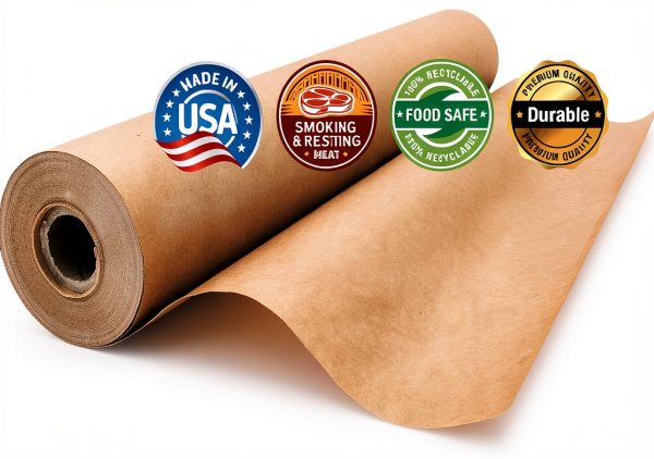 Premium Brown Butcher Paper Roll 17.75” x 100’ Food-Grade Kraft Paper for BBQ Smoking, Meat Wrapping, Crafts, and Food Service. PROUDLY MADE IN THE USA BY THE PAPER FACTORY-0